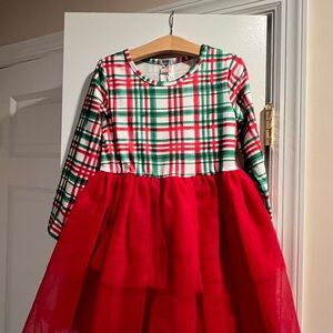 Plaid Holiday Dress with Red Tulle Skirt